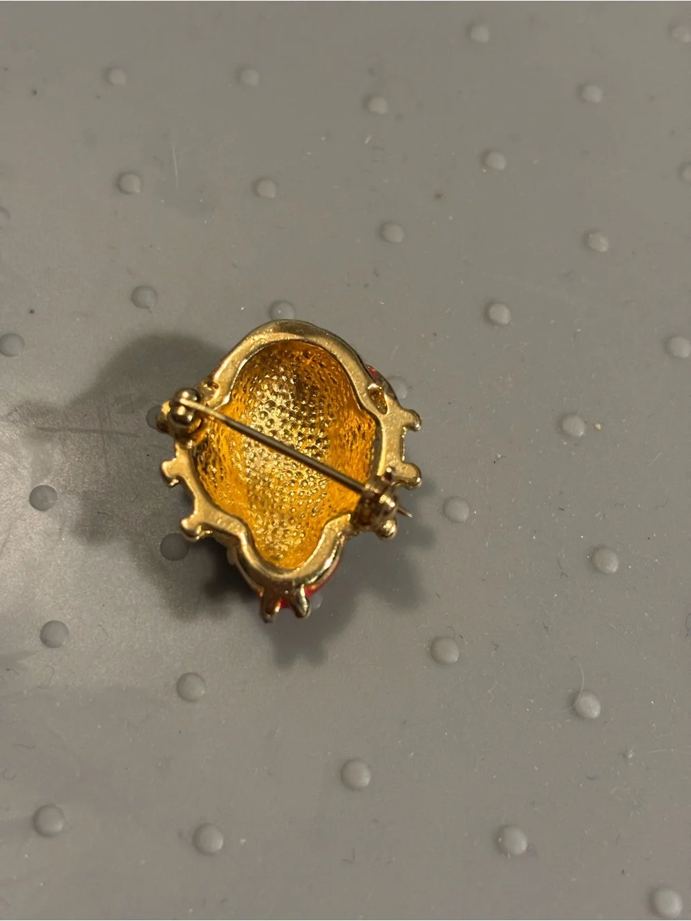Red Enamel & Crystal Ladybug Brooch - Gold Tone